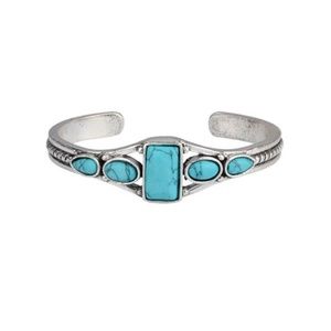 Turquoise Stone Cuff Bracelet Silver Tone